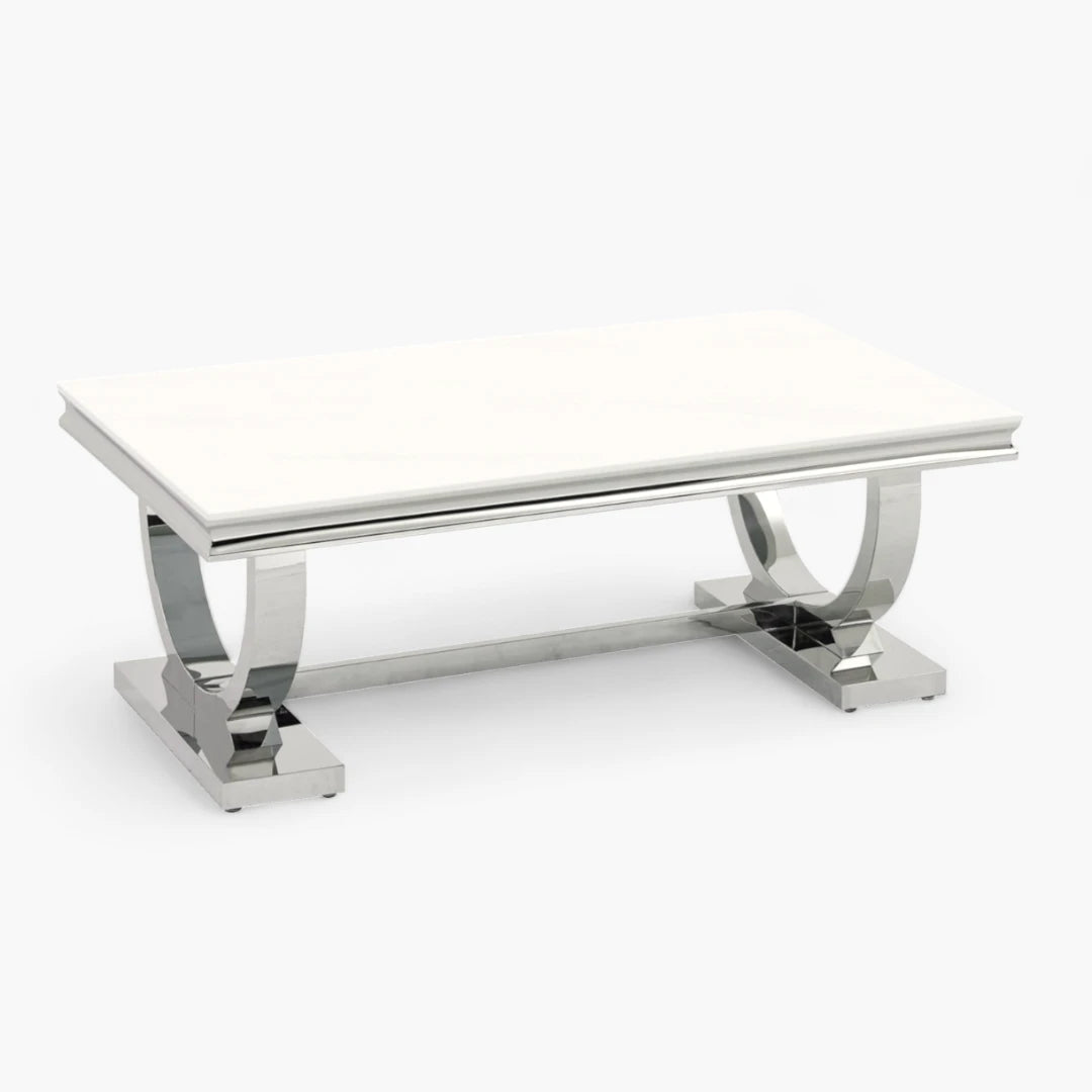 Table Basse Omega Chrome Marbre Blanc 120x70x45 cm